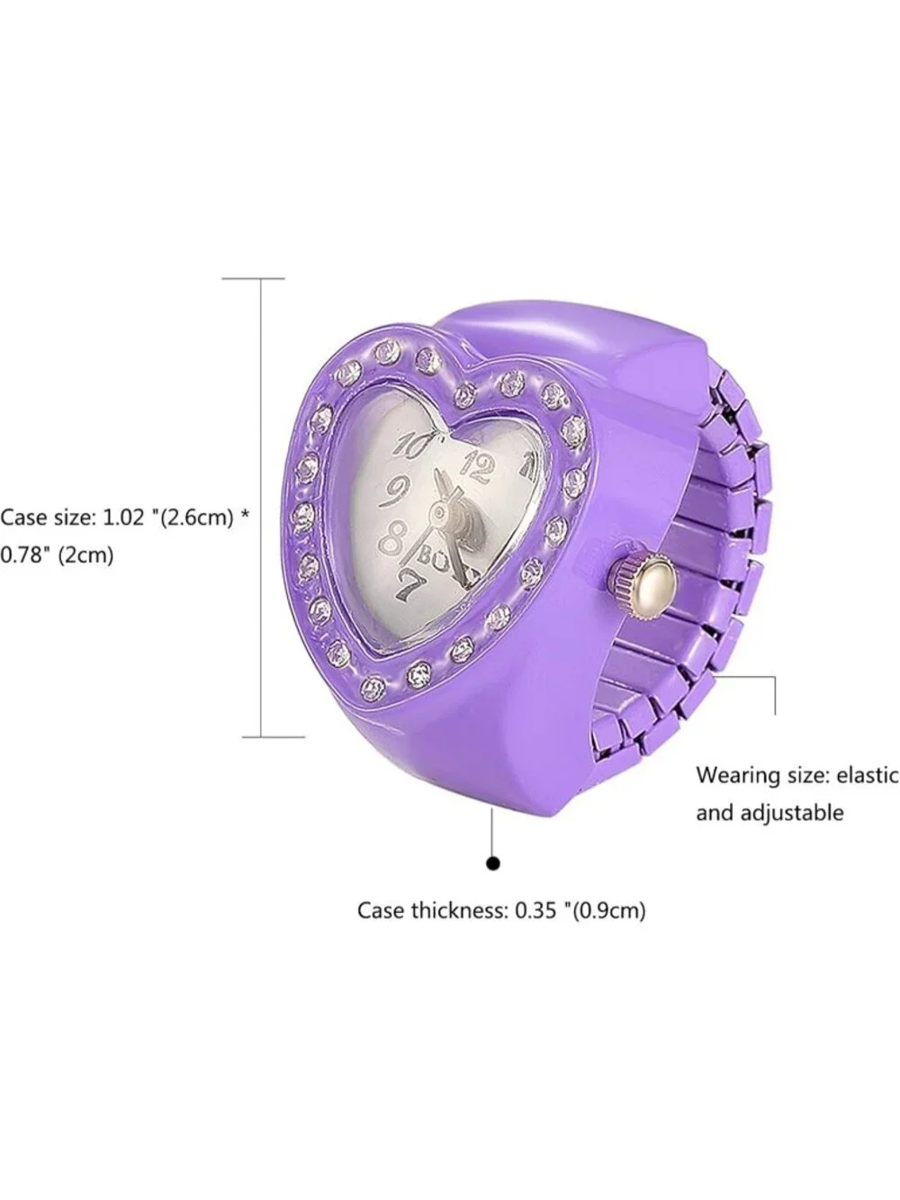 Unisex Purple Analog Quartz Easy Read Adjustable Modern Heart Finger Ring Watch